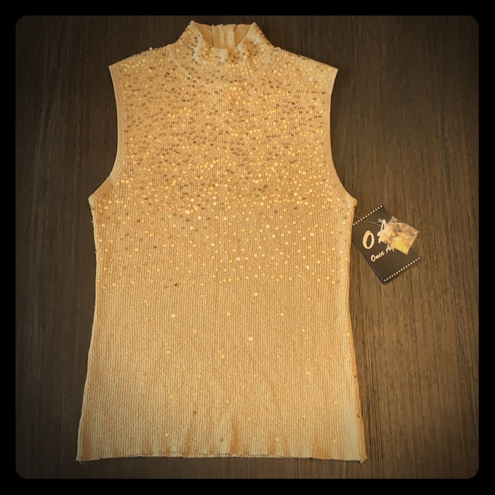 Once Again Gold Sequine Top ~ Sz Large